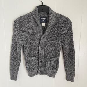 OshKosh B’gosh Kids Cardigan Sweater Size 6 Gray Shawl Collar Chunky Knit Cotton